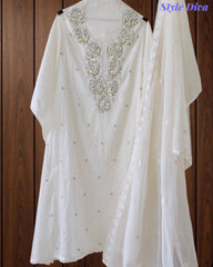 Mul Cotton Pearl & Sequin Work Unstitched Suit with Embroidered Dupatta
