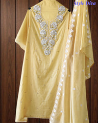 Mul Cotton Pearl & Sequin Work Unstitched Suit with Embroidered Dupatta