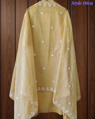 Mul Cotton Pearl & Sequin Work Unstitched Suit with Embroidered Dupatta