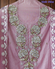 Mul Cotton Pearl & Sequin Work Unstitched Suit with Embroidered Dupatta