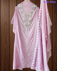 Mul Cotton Pearl & Sequin Work Unstitched Suit with Embroidered Dupatta