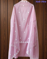 Mul Cotton Pearl & Sequin Work Unstitched Suit with Embroidered Dupatta