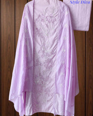 Cotton Printed Laser Cut Embroidery Unstitched Suit with Embroidered Mul Cotton Dupatta