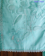 Cotton Printed Laser Cut Embroidery Unstitched Suit with Embroidered Mul Cotton Dupatta