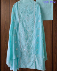 Cotton Printed Laser Cut Embroidery Unstitched Suit with Embroidered Mul Cotton Dupatta