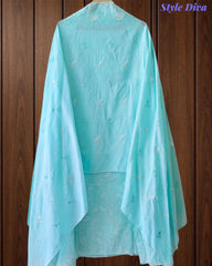 Cotton Printed Laser Cut Embroidery Unstitched Suit with Embroidered Mul Cotton Dupatta