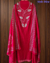 Designer Mul Cotton Unstitched Suit with Mukeish Work and Pearl Highlights