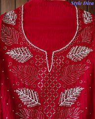 Designer Mul Cotton Unstitched Suit with Mukeish Work and Pearl Highlights