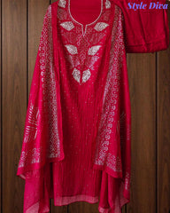 Designer Mul Cotton Unstitched Suit with Mukeish Work and Pearl Highlights