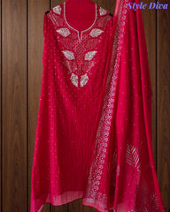 Designer Mul Cotton Unstitched Suit with Mukeish Work and Pearl Highlights