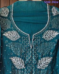 Designer Mul Cotton Unstitched Suit with Mukeish Work and Pearl Highlights