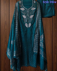 Designer Mul Cotton Unstitched Suit with Mukeish Work and Pearl Highlights