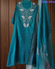 Designer Mul Cotton Unstitched Suit with Mukeish Work and Pearl Highlights