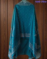 Designer Mul Cotton Unstitched Suit with Mukeish Work and Pearl Highlights
