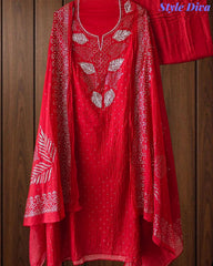 Designer Mul Cotton Unstitched Suit with Mukeish Work and Pearl Highlights
