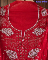 Designer Mul Cotton Unstitched Suit with Mukeish Work and Pearl Highlights