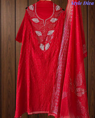 Designer Mul Cotton Unstitched Suit with Mukeish Work and Pearl Highlights