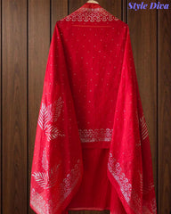 Designer Mul Cotton Unstitched Suit with Mukeish Work and Pearl Highlights