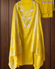 Designer Mul Cotton Unstitched Suit with Mukeish Work and Pearl Highlights