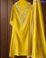 Designer Mul Cotton Unstitched Suit with Mukeish Work and Pearl Highlights