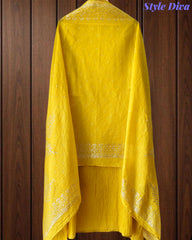 Designer Mul Cotton Unstitched Suit with Mukeish Work and Pearl Highlights