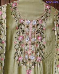 Mul Cotton Colorful Embroidered Unstitched Suit Set with Scalloped Embroidered Dupatta