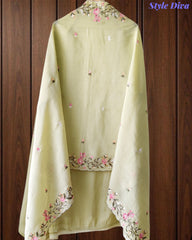 Mul Cotton Colorful Embroidered Unstitched Suit Set with Scalloped Embroidered Dupatta