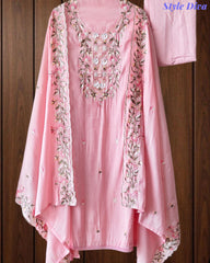 Mul Cotton Colorful Embroidered Unstitched Suit Set with Scalloped Embroidered Dupatta