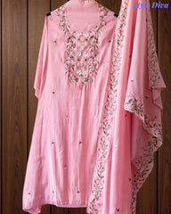 Mul Cotton Colorful Embroidered Unstitched Suit Set with Scalloped Embroidered Dupatta