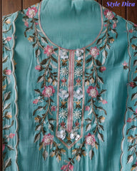 Mul Cotton Colorful Embroidered Unstitched Suit Set with Scalloped Embroidered Dupatta