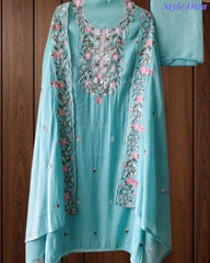Mul Cotton Colorful Embroidered Unstitched Suit Set with Scalloped Embroidered Dupatta