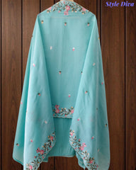 Mul Cotton Colorful Embroidered Unstitched Suit Set with Scalloped Embroidered Dupatta