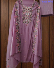 Mul Cotton Colorful Embroidered Unstitched Suit Set with Scalloped Embroidered Dupatta