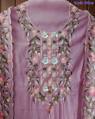 Mul Cotton Colorful Embroidered Unstitched Suit Set with Scalloped Embroidered Dupatta