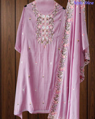 Mul Cotton Colorful Embroidered Unstitched Suit Set with Scalloped Embroidered Dupatta