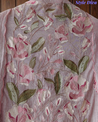 Mul Cotton Parsi Embroidered Unstitched Suit Set with Embroidered Dupatta