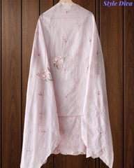 Mul Cotton Parsi Embroidered Unstitched Suit Set with Embroidered Dupatta