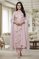 Mul Cotton Parsi Embroidered Unstitched Suit Set with Embroidered Dupatta
