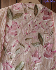 Mul Cotton Parsi Embroidered Unstitched Suit Set with Embroidered Dupatta
