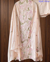 Mul Cotton Parsi Embroidered Unstitched Suit Set with Embroidered Dupatta