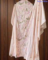 Mul Cotton Parsi Embroidered Unstitched Suit Set with Embroidered Dupatta