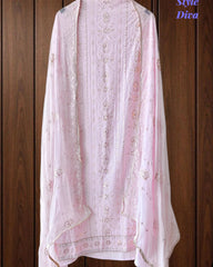 Premium Georgette Lucknowi Gotta & Zari Work Unstitched Suit with Pure Chiffon Dupatta