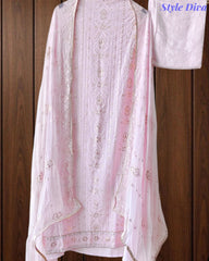 Premium Georgette Lucknowi Gotta & Zari Work Unstitched Suit with Pure Chiffon Dupatta