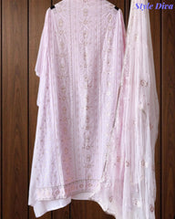 Premium Georgette Lucknowi Gotta & Zari Work Unstitched Suit with Pure Chiffon Dupatta