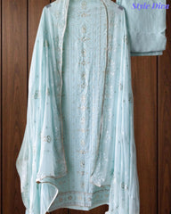 Premium Georgette Lucknowi Gotta & Zari Work Unstitched Suit with Pure Chiffon Dupatta