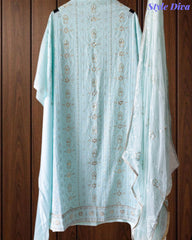 Premium Georgette Lucknowi Gotta & Zari Work Unstitched Suit with Pure Chiffon Dupatta