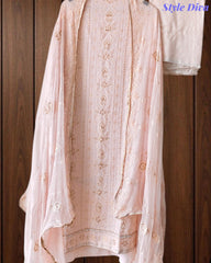 Premium Georgette Lucknowi Gotta & Zari Work Unstitched Suit with Pure Chiffon Dupatta