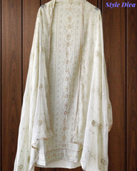Premium Georgette Lucknowi Gotta & Zari Work Unstitched Suit with Pure Chiffon Dupatta