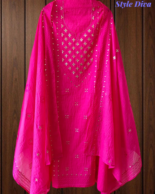 Mul Cotton Embroidered Unstitched Suit with Zari Highlighting