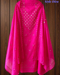 Mul Cotton Embroidered Unstitched Suit with Zari Highlighting